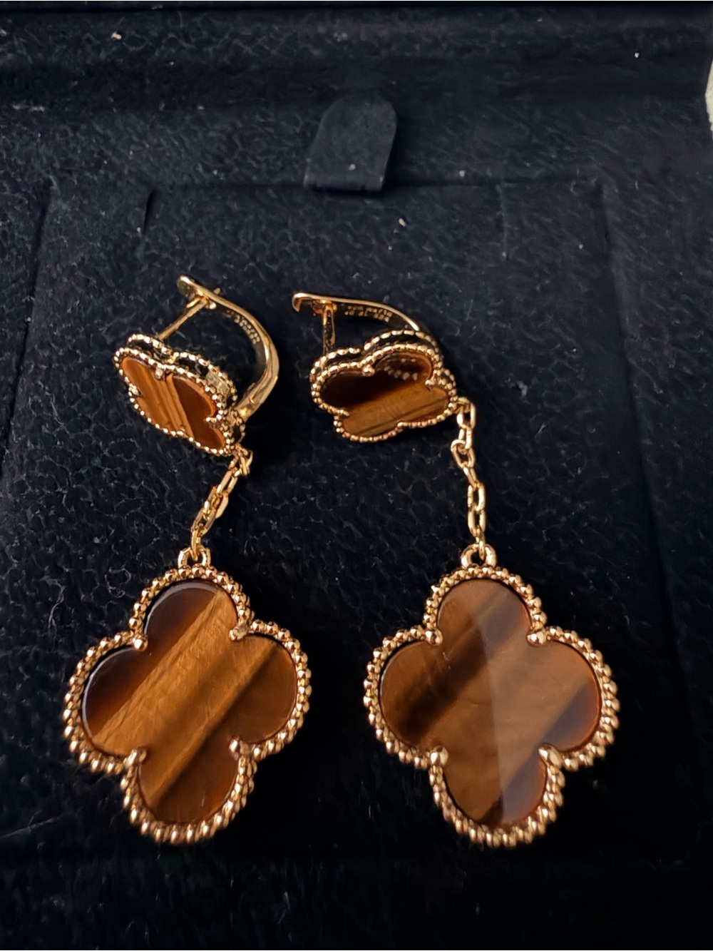 Gold-Tone Brown Clover Drop Earrings for Women